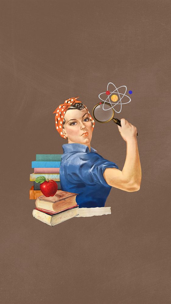 Science education iPhone wallpaper, vintage woman illustration. Remixed by rawpixel.