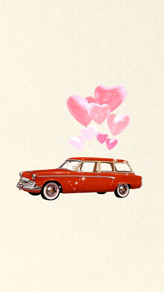 Valentine's balloon car mobile wallpaper, aesthetic collage