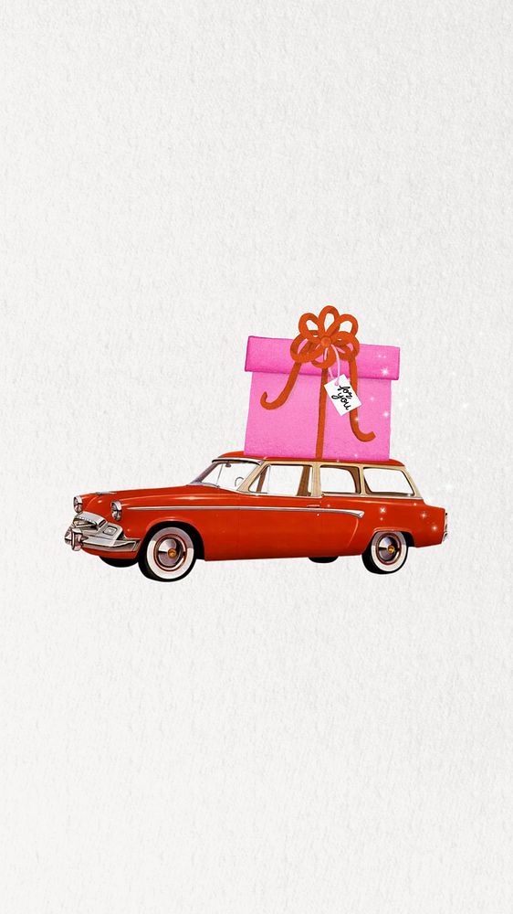 Birthday gift car mobile wallpaper, aesthetic collage