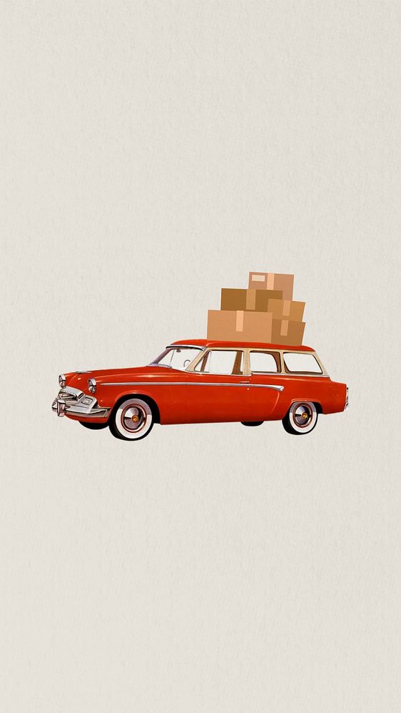 Moving boxes car mobile wallpaper, aesthetic collage