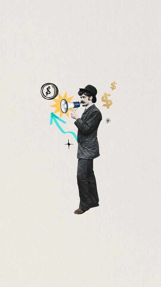 Business profit  iPhone wallpaper, vintage man collage. Remixed by rawpixel.