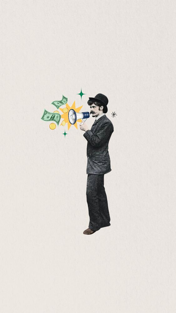 Business investor finance  iPhone wallpaper, vintage man collage. Remixed by rawpixel.