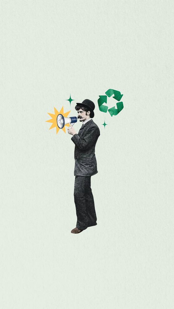 Environmentalist man  iPhone wallpaper, vintage collage. Remixed by rawpixel.