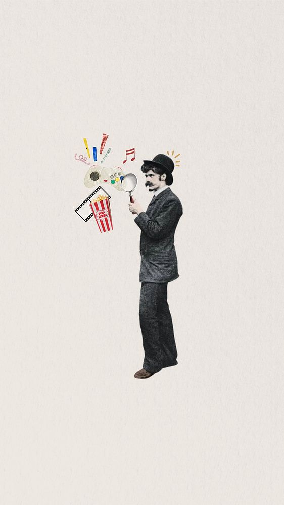 Media entertainment iPhone wallpaper, man holding megaphone collage. Remixed by rawpixel.