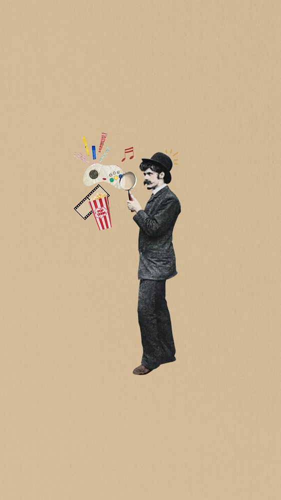 Media entertainment iPhone wallpaper, man holding megaphone collage. Remixed by rawpixel.