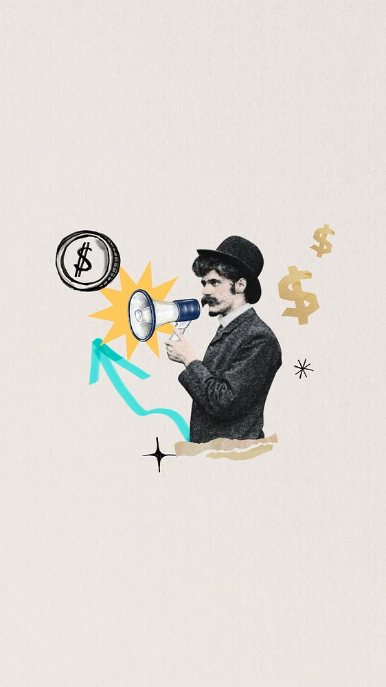 Business profit iPhone wallpaper, vintage man collage. Remixed by rawpixel.