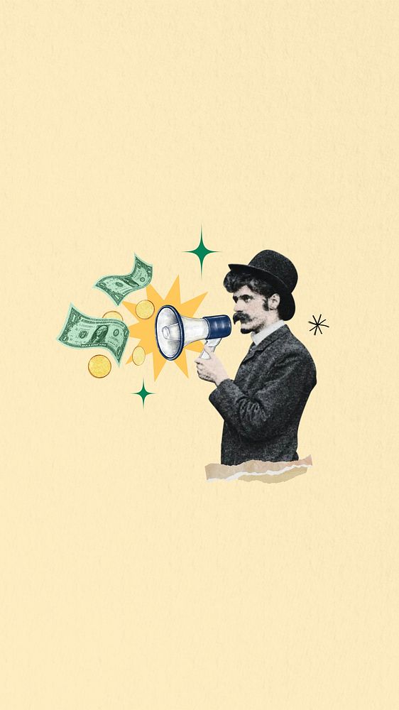 Business investor finance iPhone wallpaper, vintage man collage. Remixed by rawpixel.