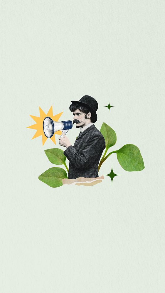 Environmentalist man iPhone wallpaper, vintage collage. Remixed by rawpixel.