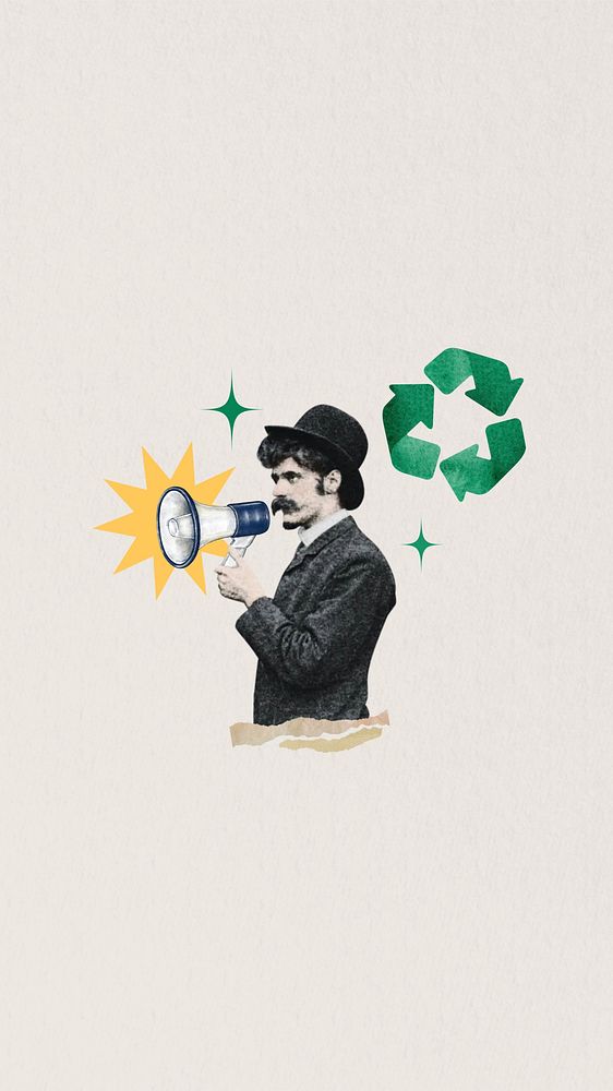 Environmentalist man iPhone wallpaper, vintage collage. Remixed by rawpixel.