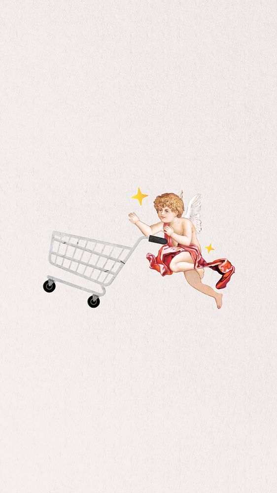 Cupid shopping cart mobile wallpaper. Remixed by rawpixel.