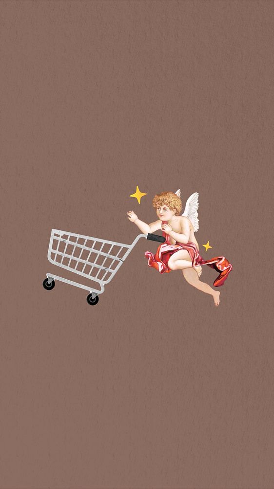 Cupid shopping cart mobile wallpaper. Remixed by rawpixel.