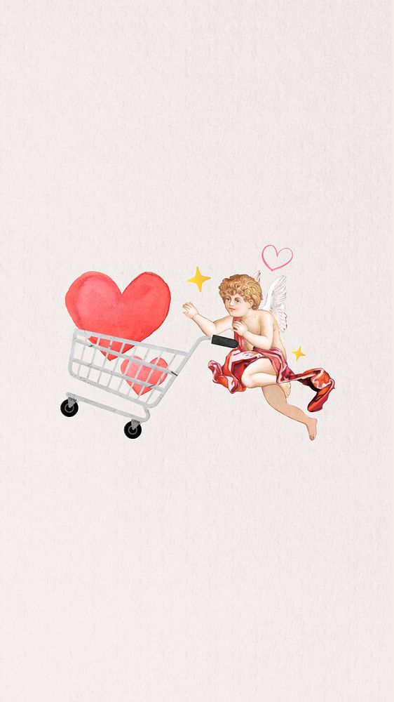 Valentine's celebration  phone wallpaper, cupid collage. Remixed by rawpixel.
