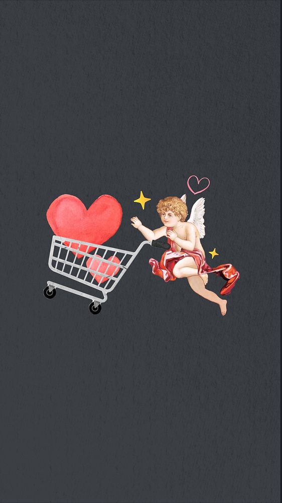 Valentine's celebration  phone wallpaper, cupid collage. Remixed by rawpixel.