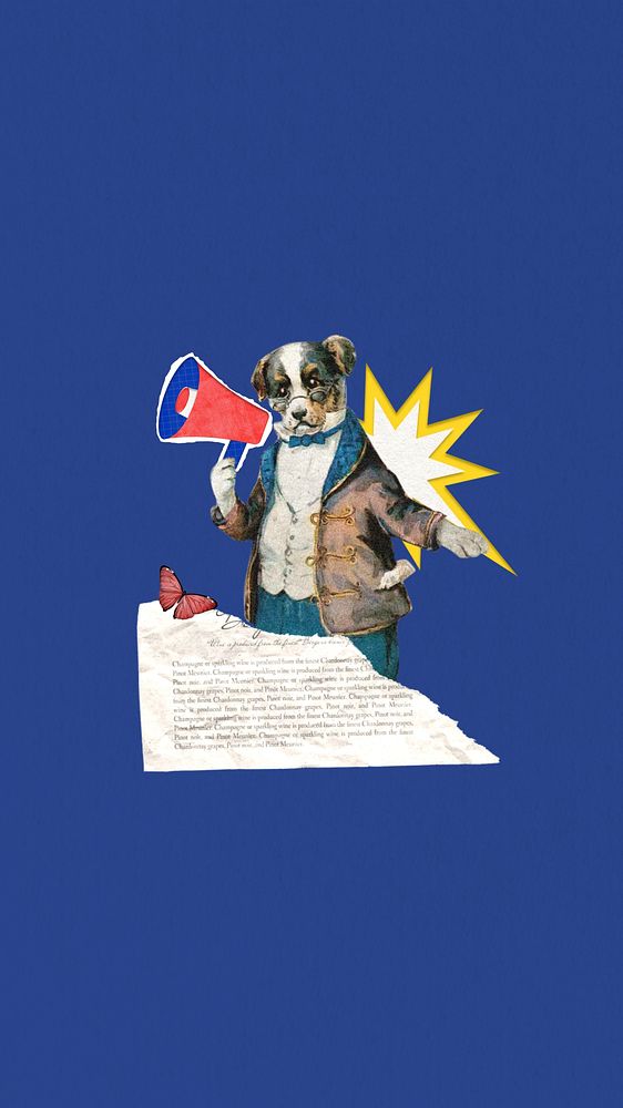 Dog holding megaphone  iPhone wallpaper collage. Remixed by rawpixel.