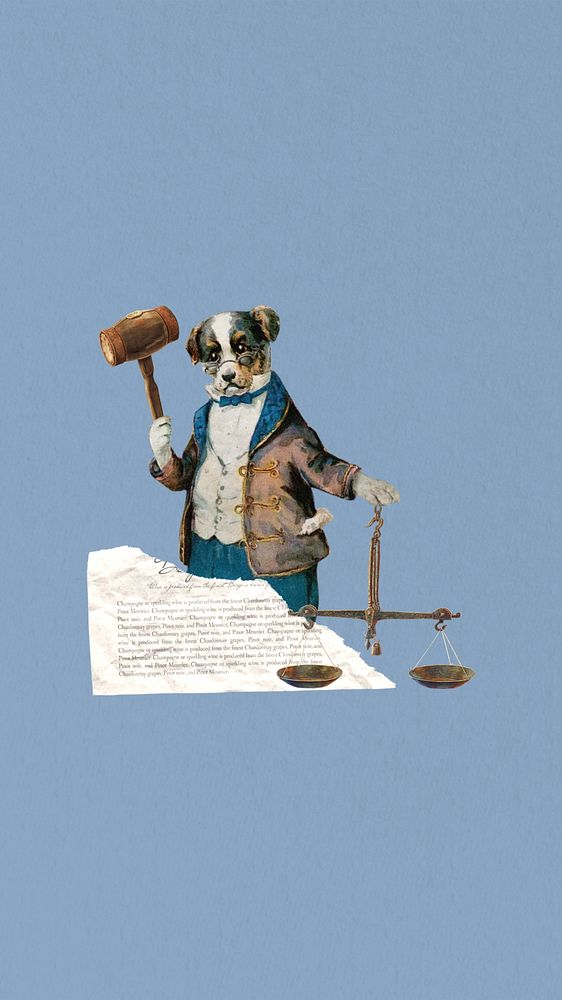 Dog holding gavel  iPhone wallpaper, legal collage. Remixed by rawpixel.