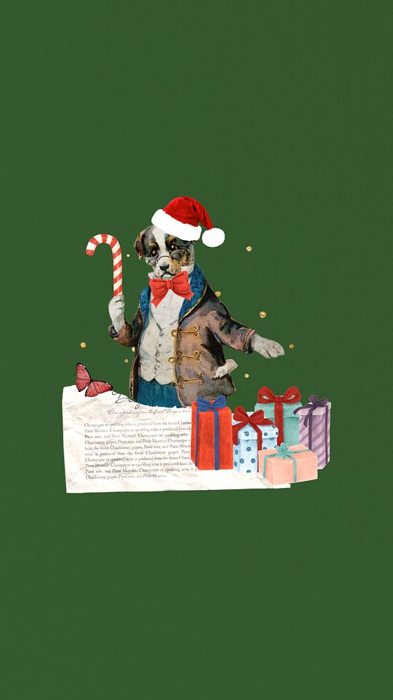 Christmas dog  iPhone wallpaper collage. Remixed by rawpixel.