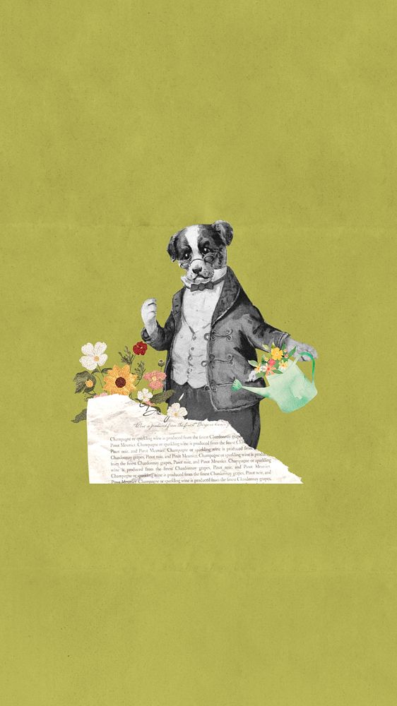 Dog watering flowers iPhone wallpaper collage. Remixed by rawpixel.