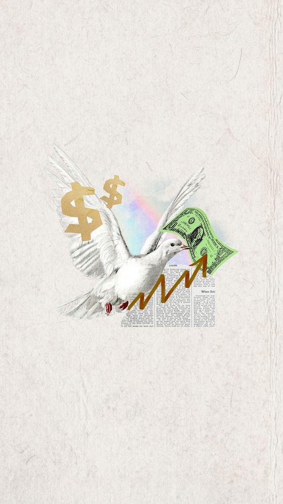Business profit finance  iPhone wallpaper, dove bird collage. Remixed by rawpixel.