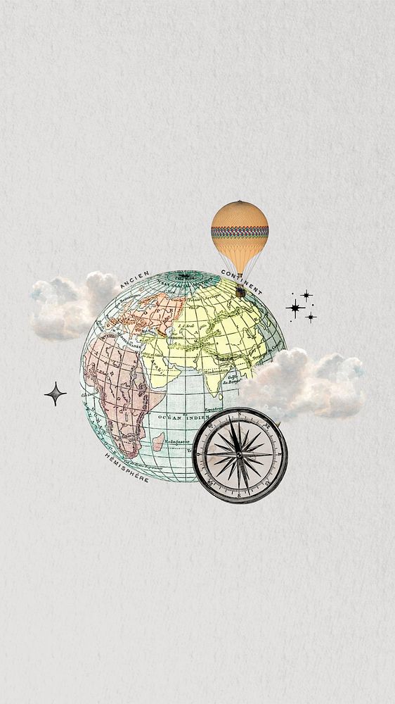 Travel globe compass  mobile wallpaper collage. Remixed by rawpixel.