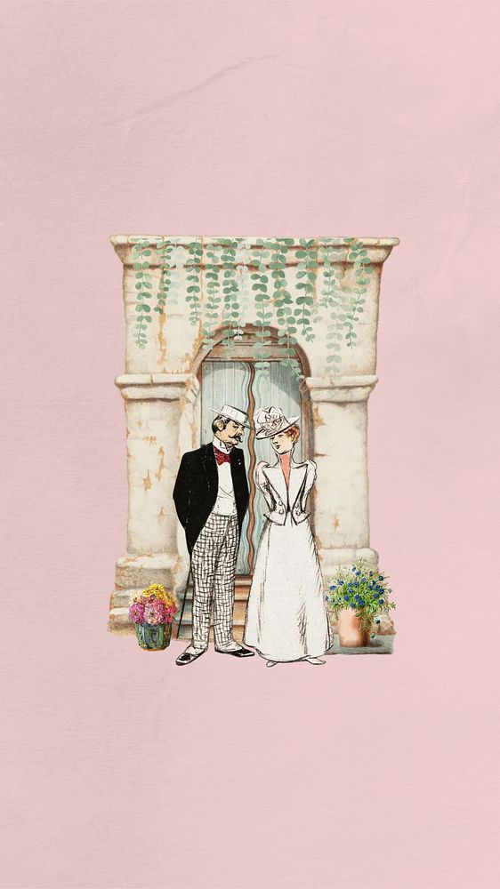 Newlywed couple vintage iPhone wallpaper collage. Remixed by rawpixel.