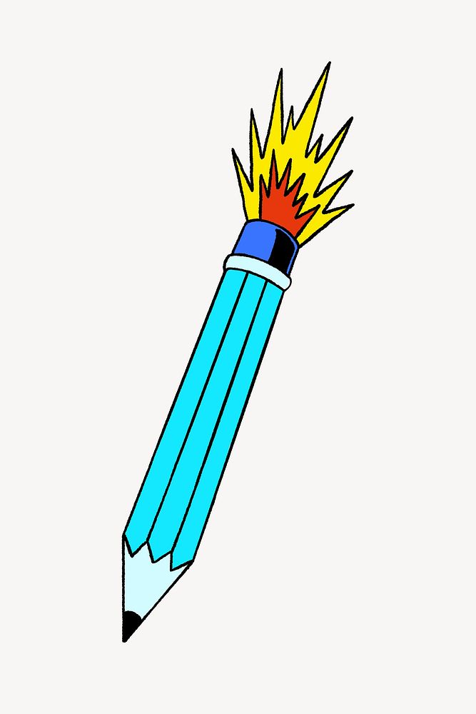 Neon fire pencil illustration, isolated design