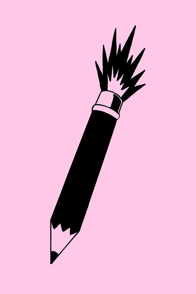 Pink fire pencil illustration, isolated design