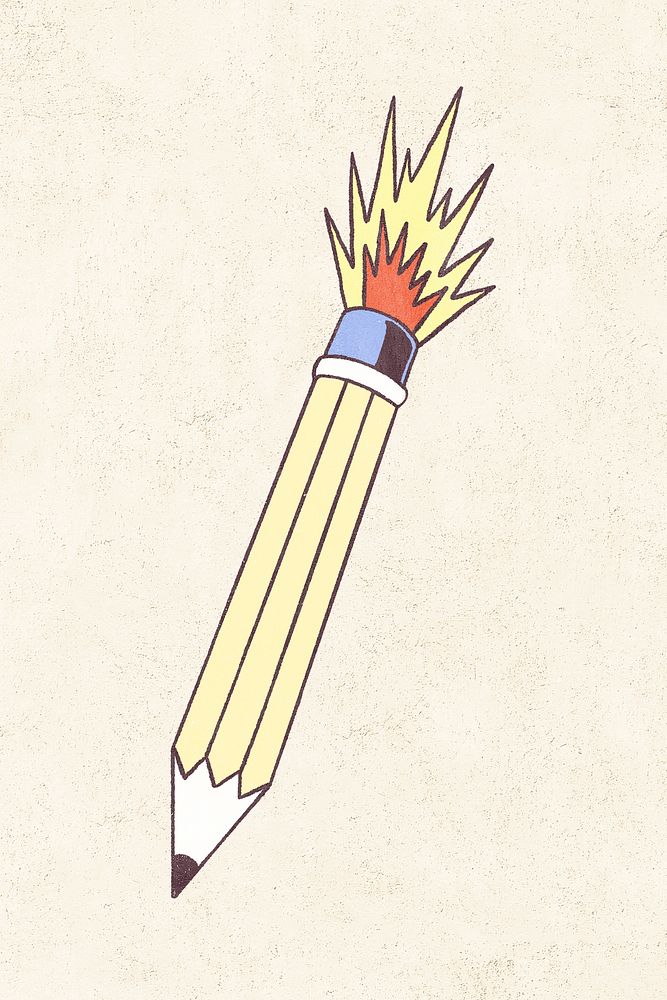 Retro burning pencil creativity illustration, isolated design