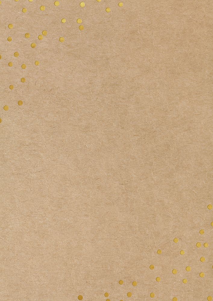 Brown paper textured background, gold confetti border