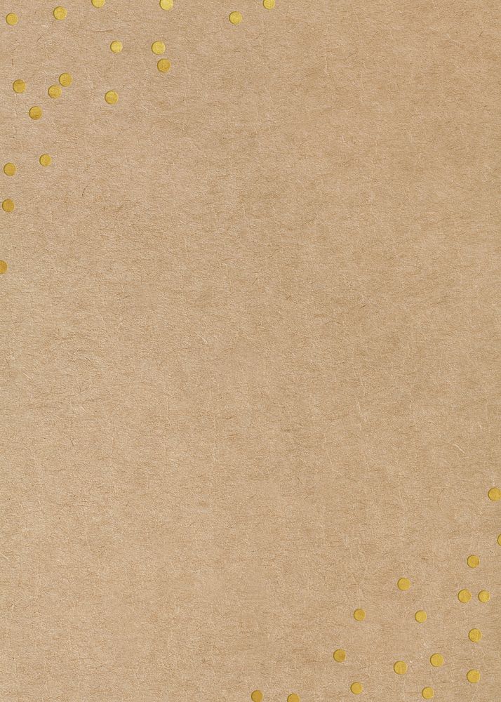 Brown paper textured background, gold confetti border