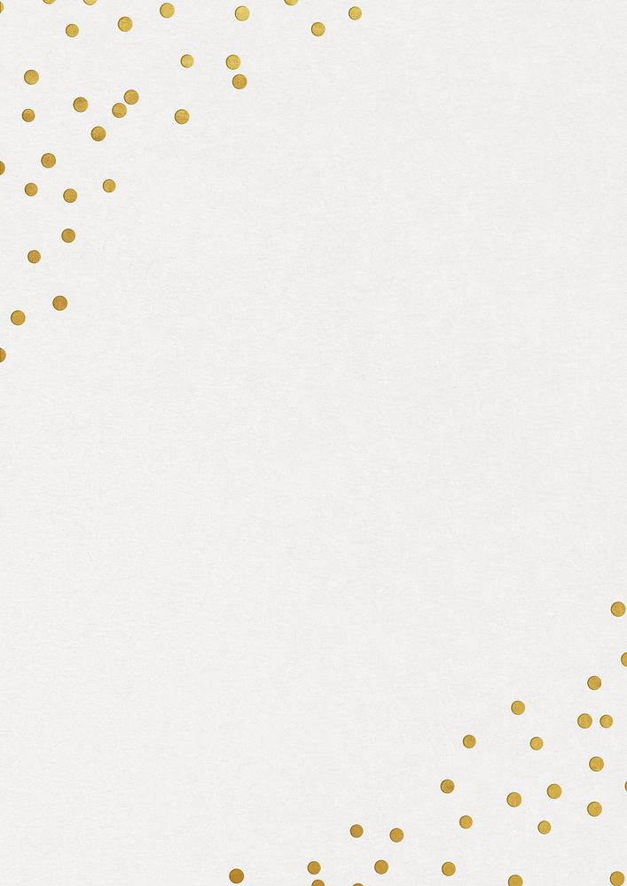 Gold confetti border, off-white background