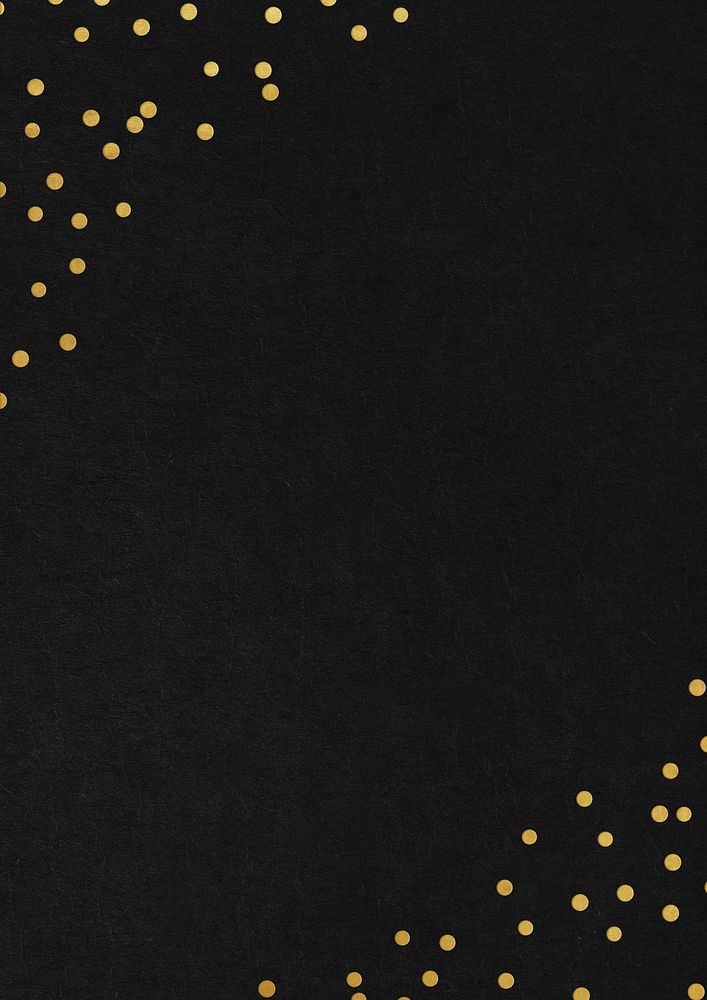 Festive black background, gold confetti border
