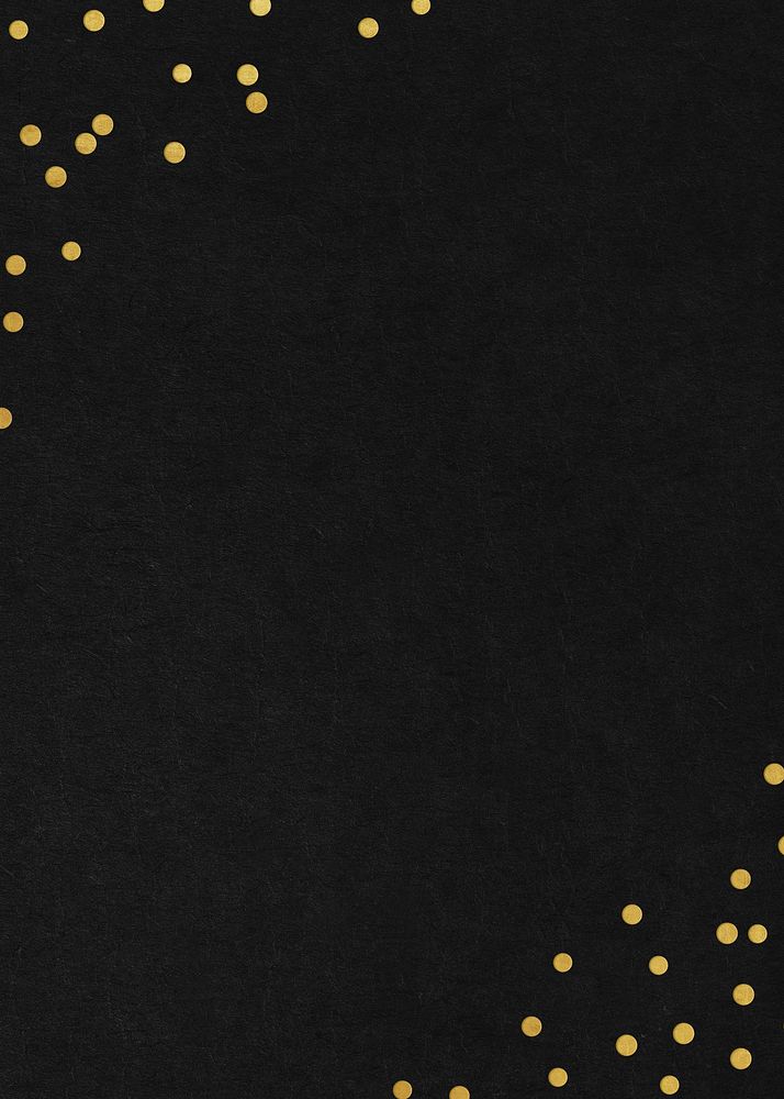 Festive black background, gold confetti border