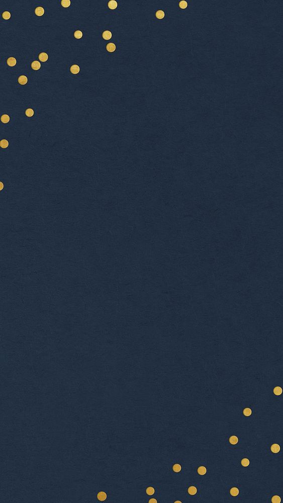 Festive navy blue mobile wallpaper, gold confetti border
