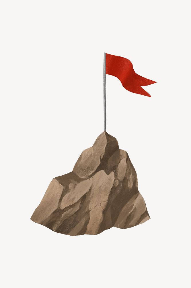 Mountain top flag, adventure, travel illustration