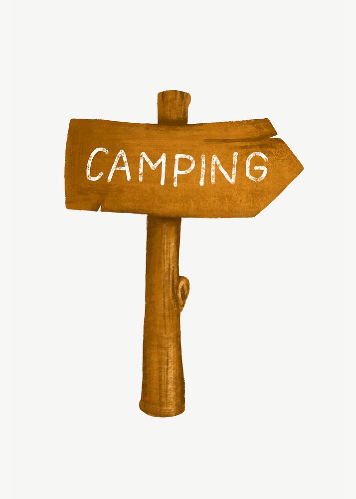 Camping direction sign, travel illustration psd