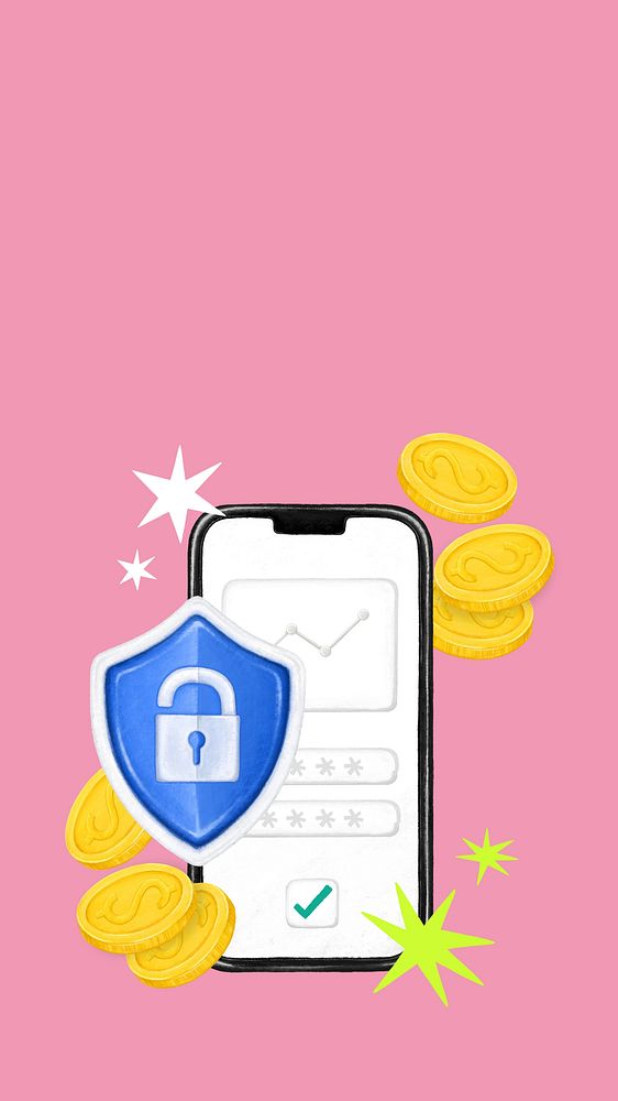 Online banking security mobile wallpaper, finance illustration