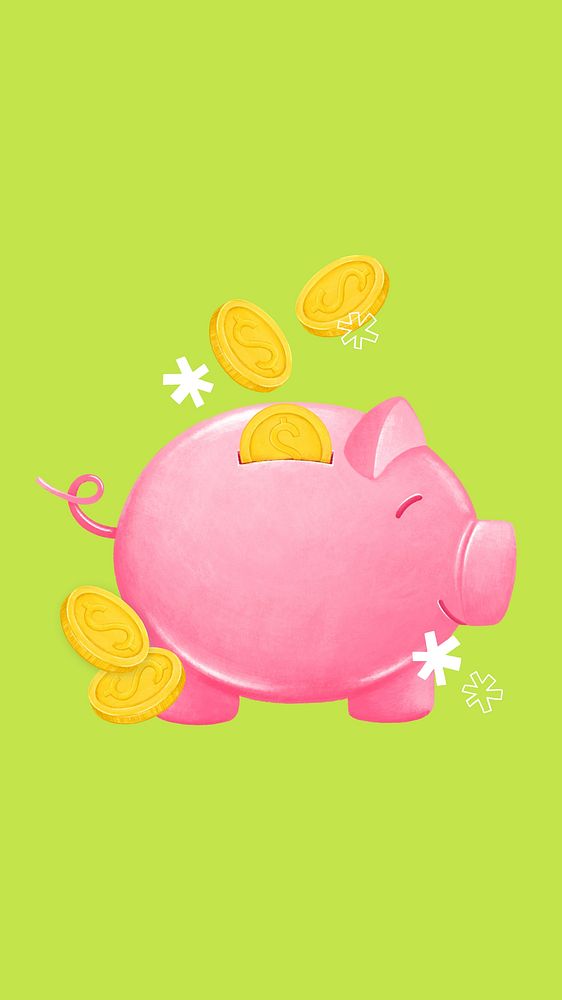 Piggy bank iPhone wallpaper, savings & finance illustration