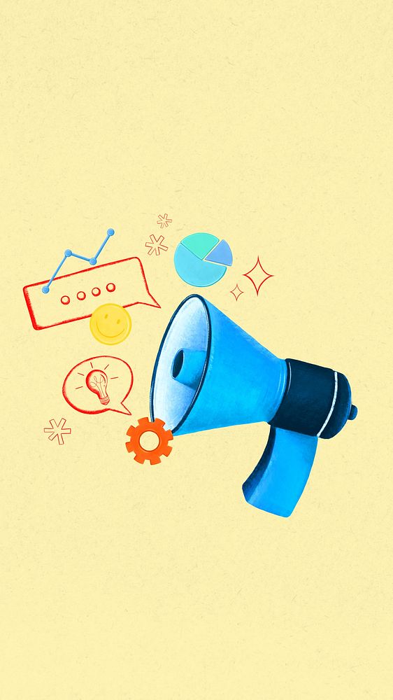 Marketing tool iPhone wallpaper, blue megaphone illustration