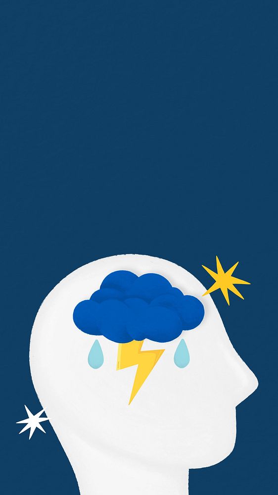 Clouded brain depression phone wallpaper, mental health illustration