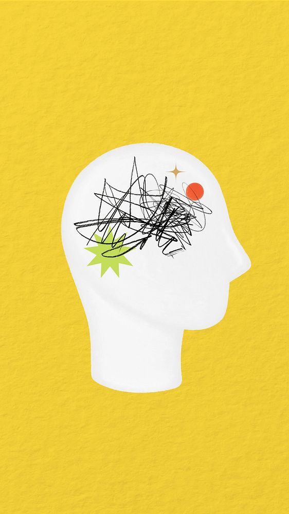 Scribbled head iPhone wallpaper, mental health remix