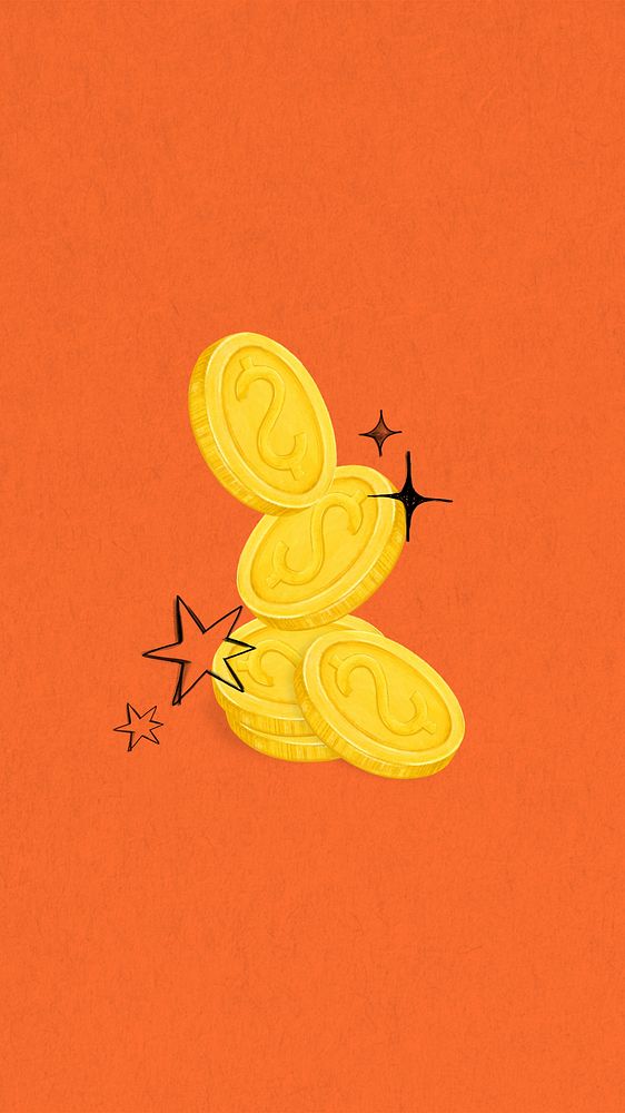 Gold stacked coin mobile wallpaper, money & finance illustration