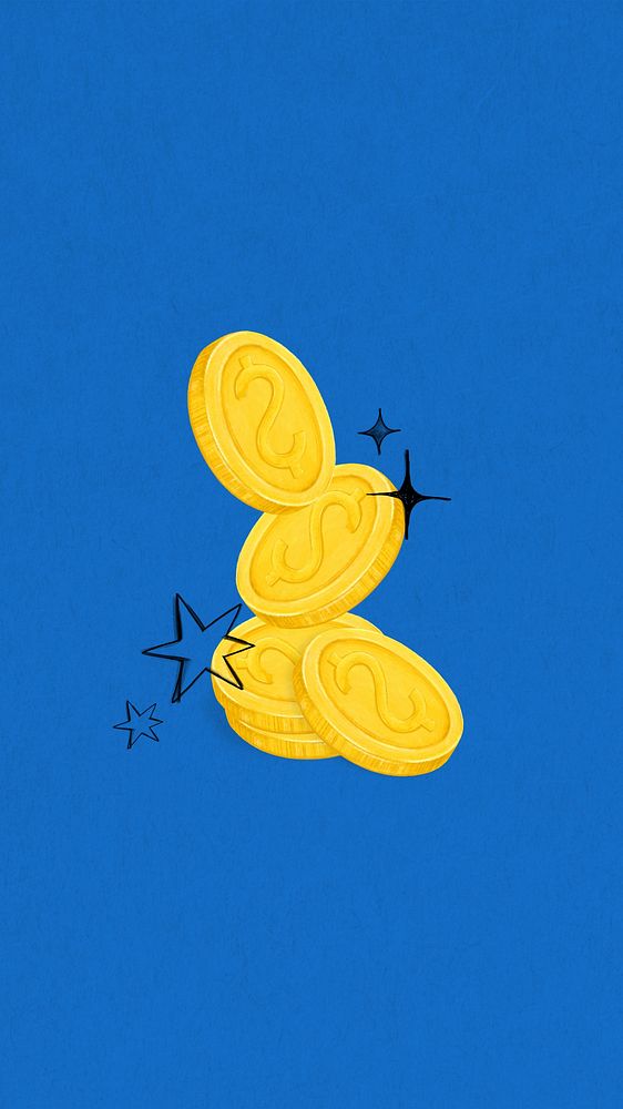 Gold stacked coin mobile wallpaper, money & finance illustration