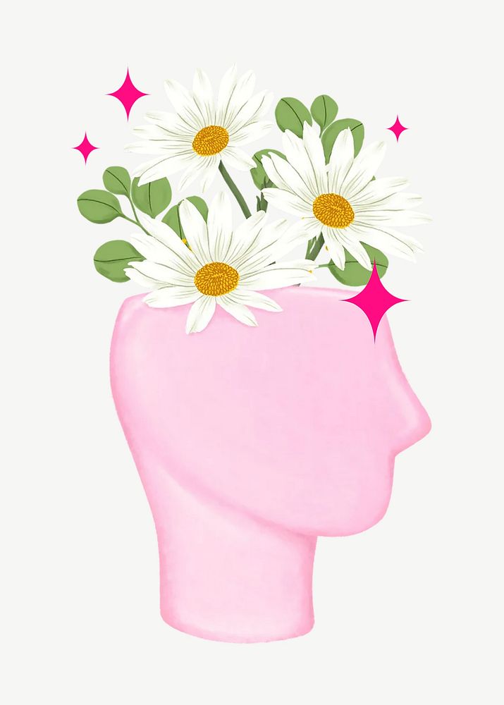 Flower growing  head, mental health remix psd