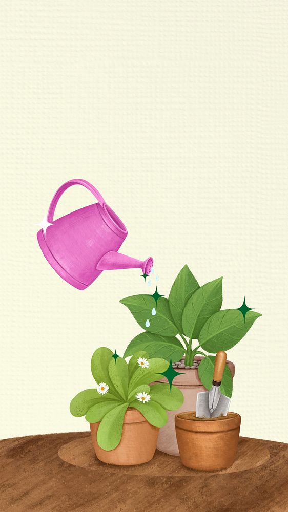 Plant care aesthetic mobile wallpaper,  hobby illustration