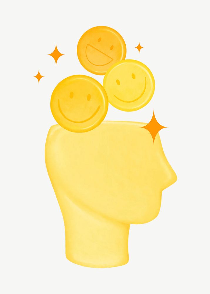 Smiling emoticon  head, mental health remix psd