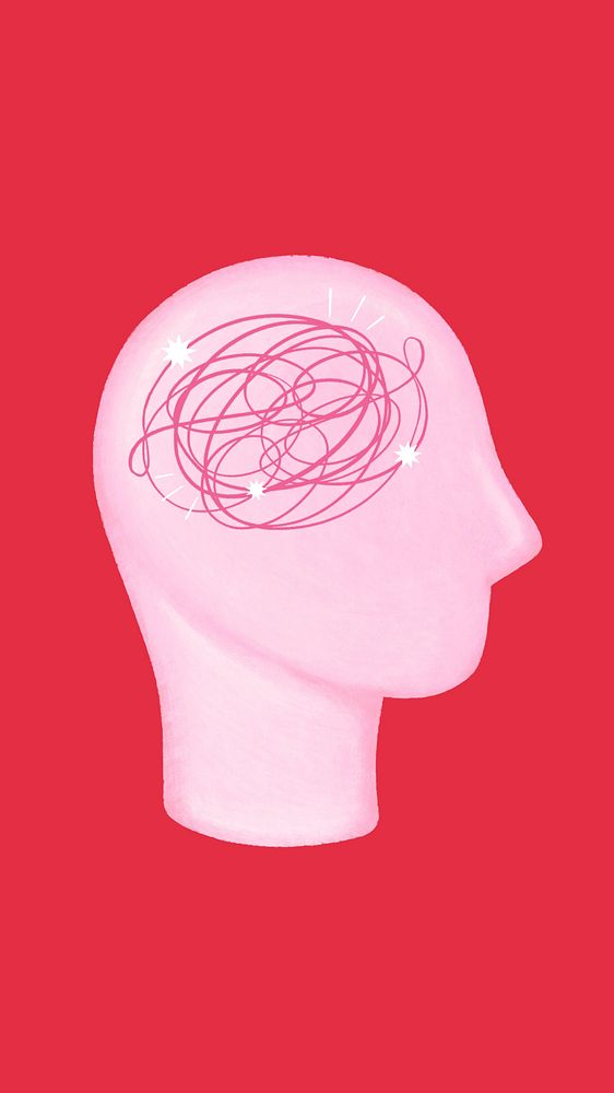 Pink scribbled head iPhone wallpaper, mental health remix