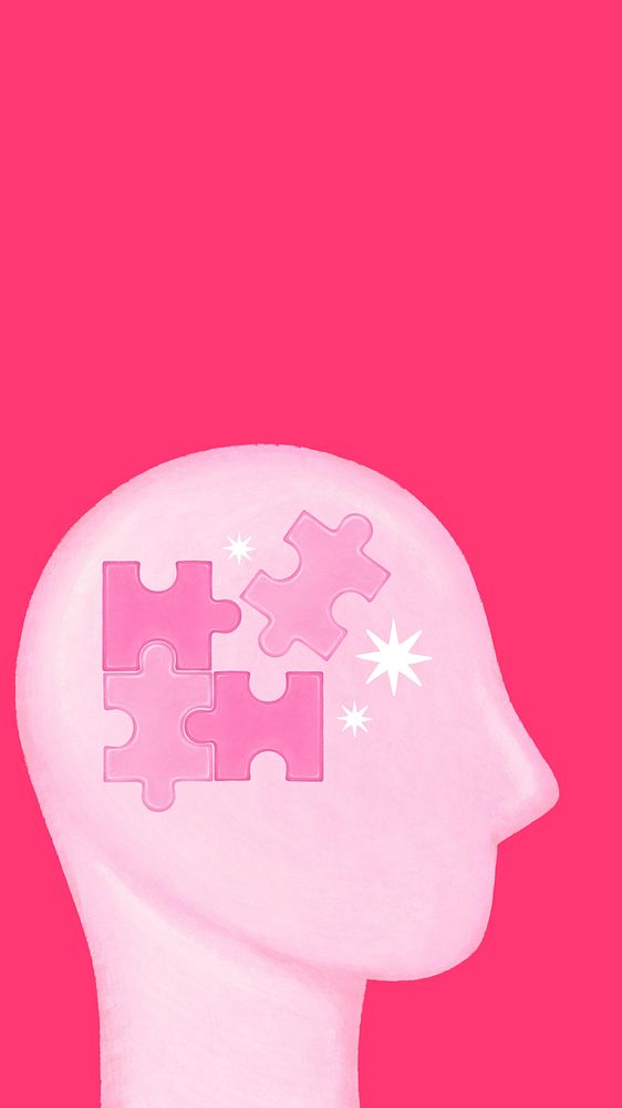 Pink jigsaw head iPhone wallpaper, mental health remix