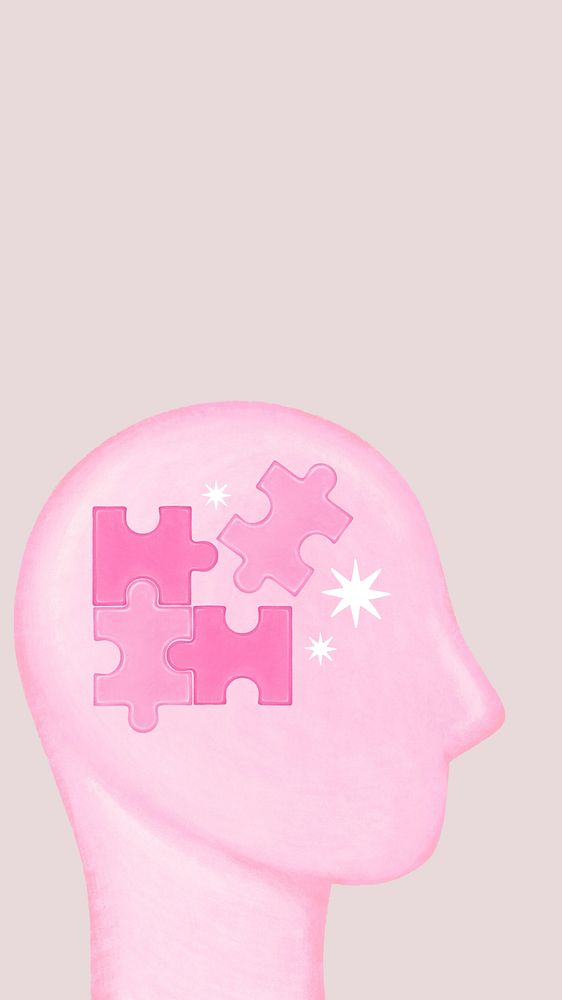 Pink jigsaw head iPhone wallpaper, mental health remix