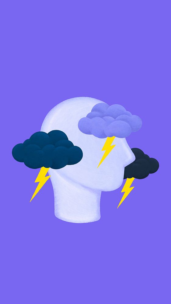 Purple cloud head iPhone wallpaper, mental health remix