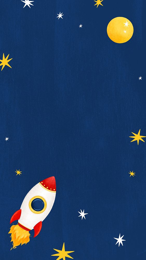 Space rocket frame phone wallpaper, cute galaxy illustration
